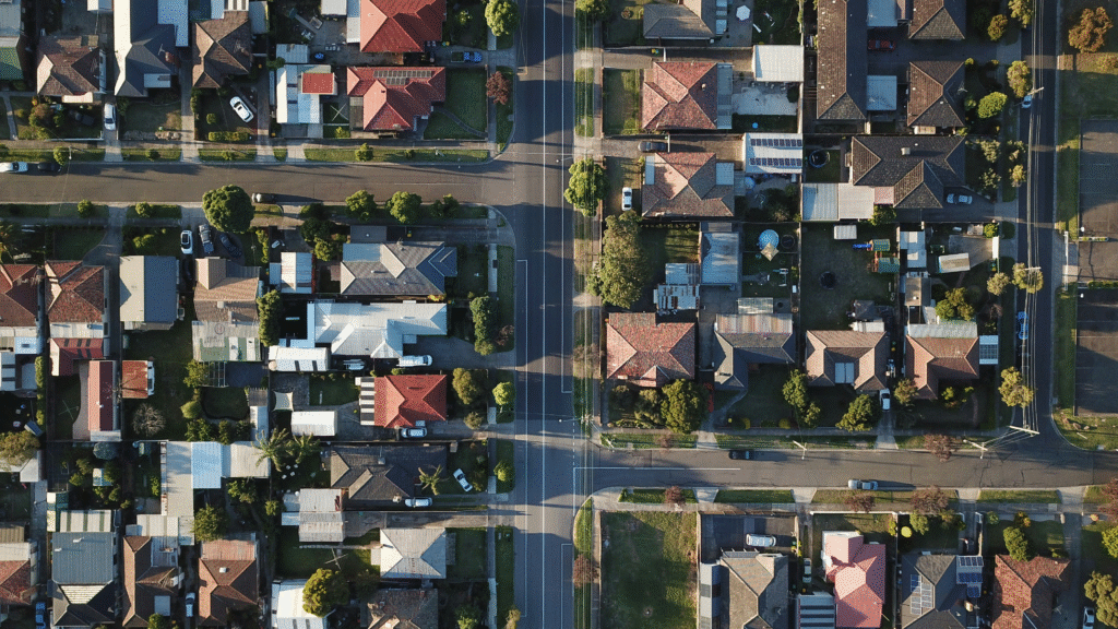 Aerial view of Melbourne real estate housing.