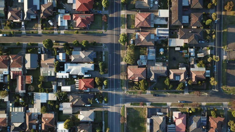 Aerial view of Melbourne real estate housing.