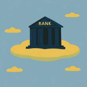 Neo bank floating in the sky.