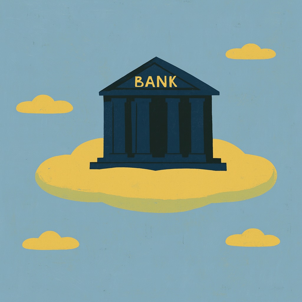 Neo bank floating in the sky.