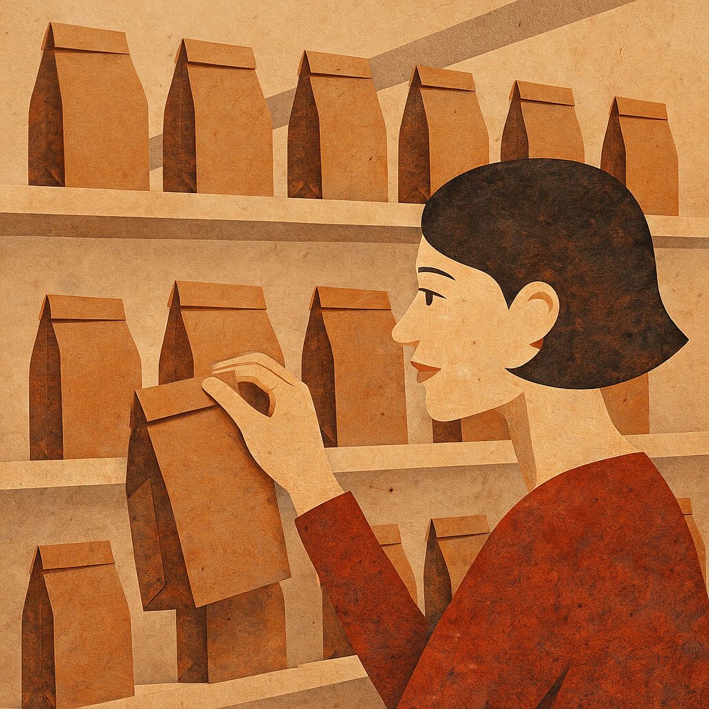 Woman choose a product from a retail shelf.