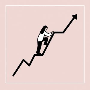 Woman climbing up a line chart