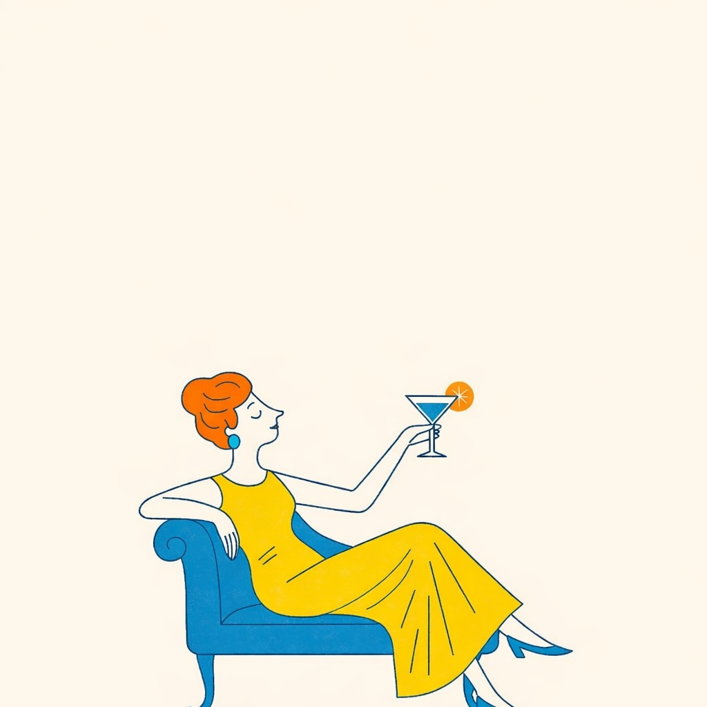 Illustration of woman sipping cocktail.