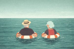 Couple drifting out to sea.